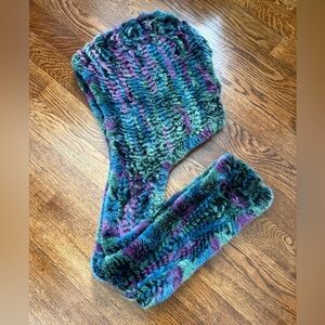 Genuine Rabbit Fur Multicolor Knitted Hood Infinity Scarf